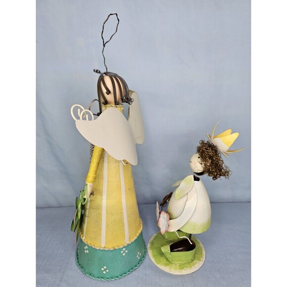 Angel Figurines Metal Wire Art Set of 2 Hanging Patio Garden Hand Made Decor - Picture 8 of 11